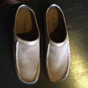 Clarks slip on suede shoes